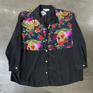 Vintage S.G. Sport Collection Shirt Womens 3X Black Floral Tunic Top‎ 90s
